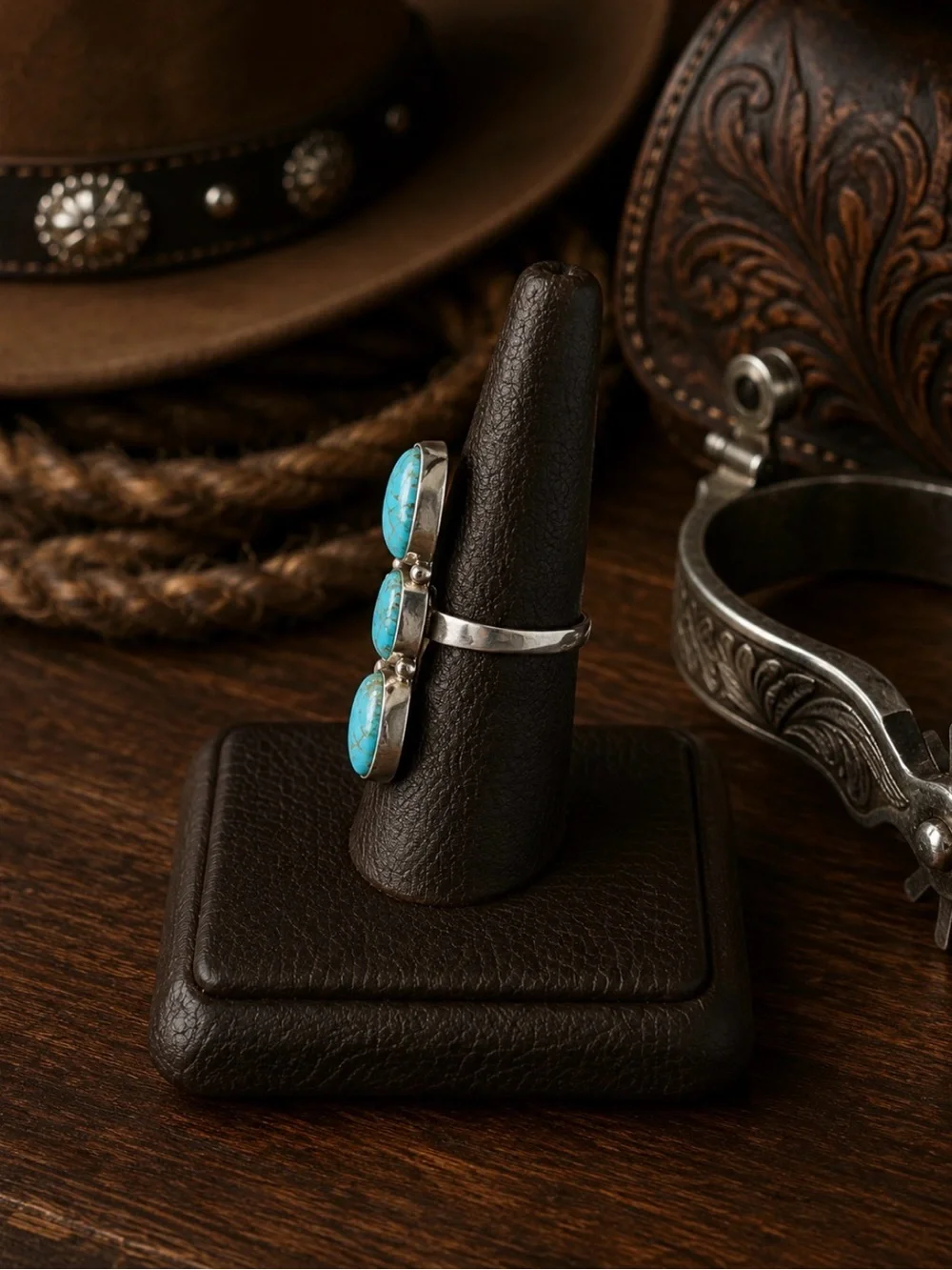 Large Sterling Silver Kingman Turquoise Cluster Statement Ring - Blue